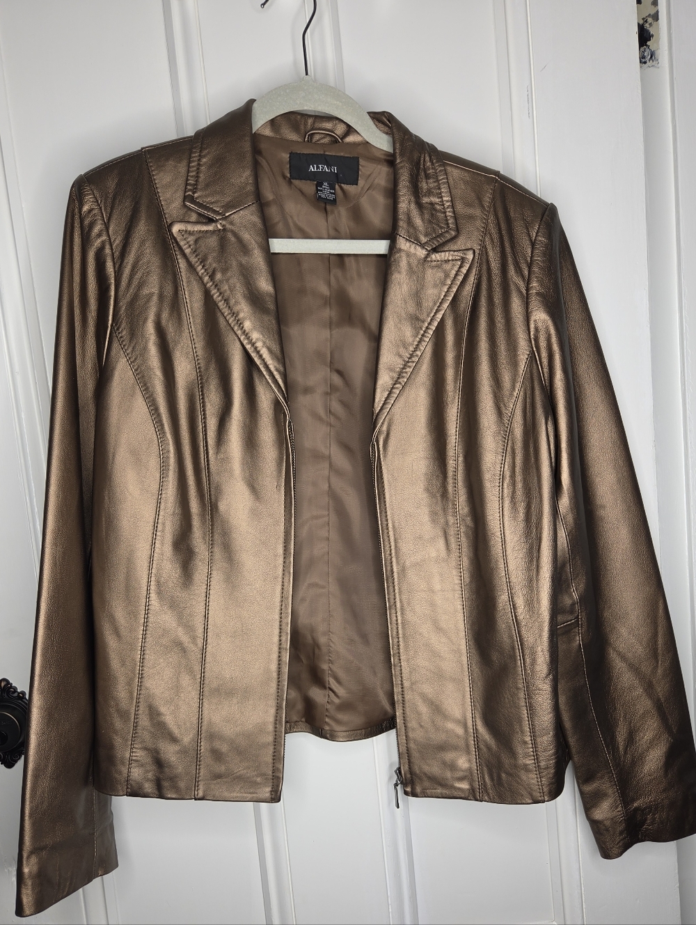 Alfani Metallic Bronze Genuine Leather Blazer Jacket